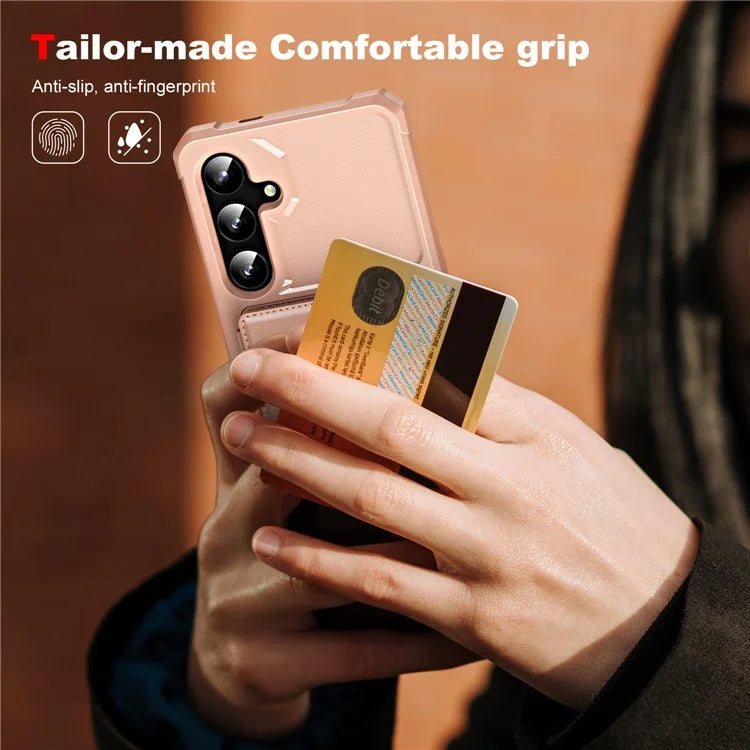 For Samsung Galaxy S24 Case Card Slot Kickstand Leather+TPU Reinforced Corner Phone Cover