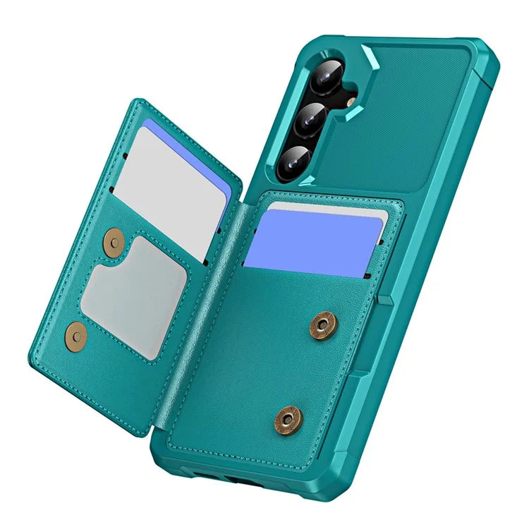 For Samsung Galaxy S24 Case Card Slot Kickstand Leather+TPU Reinforced Corner Phone Cover
