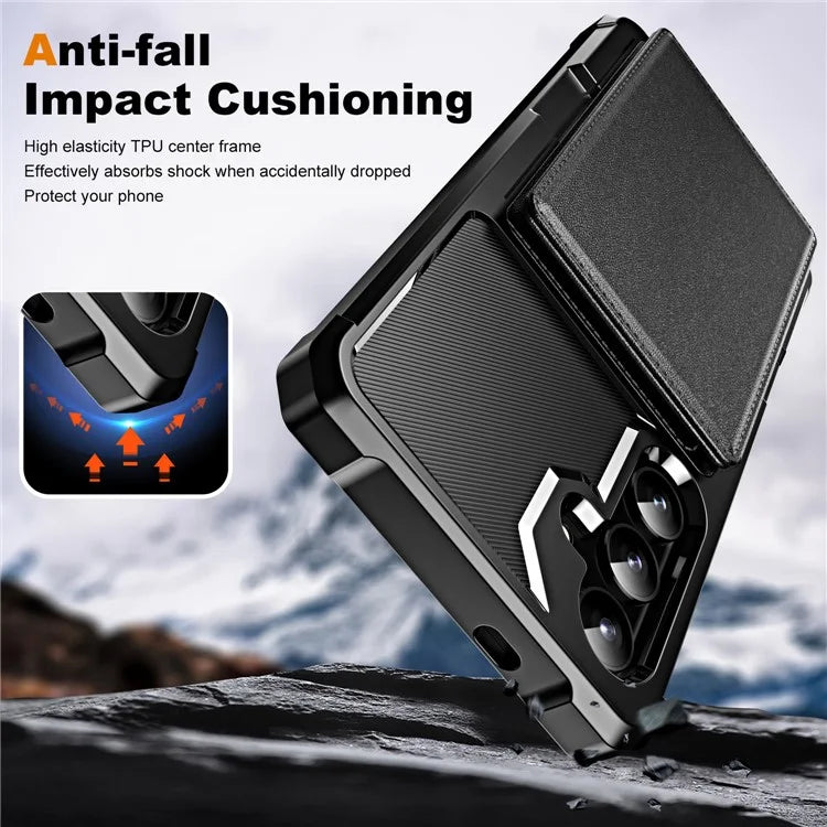 For Samsung Galaxy A55 5G Case Card Slot Kickstand Leather+TPU Reinforced Corner Phone Cover