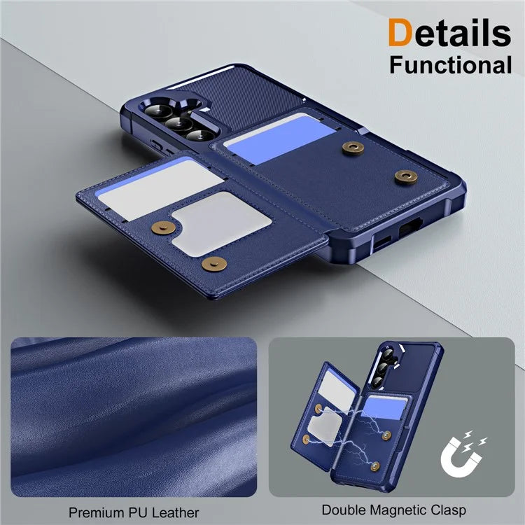 For Samsung Galaxy A55 5G Case Card Slot Kickstand Leather+TPU Reinforced Corner Phone Cover