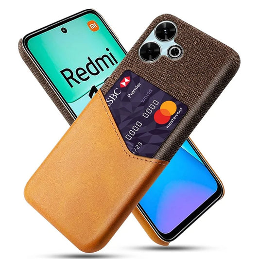 For Xiaomi Redmi 13 4G Case Cloth Texture PU Leather Hard PC Card Slot Phone Cover
