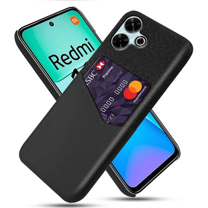 For Xiaomi Redmi 13 4G Case Cloth Texture PU Leather Hard PC Card Slot Phone Cover