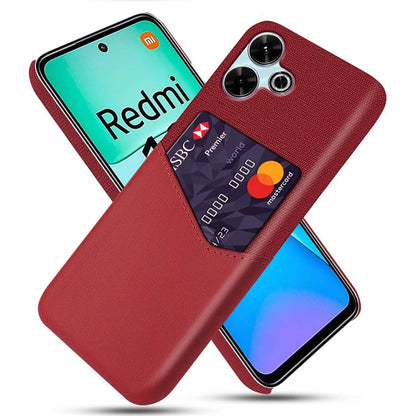 For Xiaomi Redmi 13 4G Case Cloth Texture PU Leather Hard PC Card Slot Phone Cover