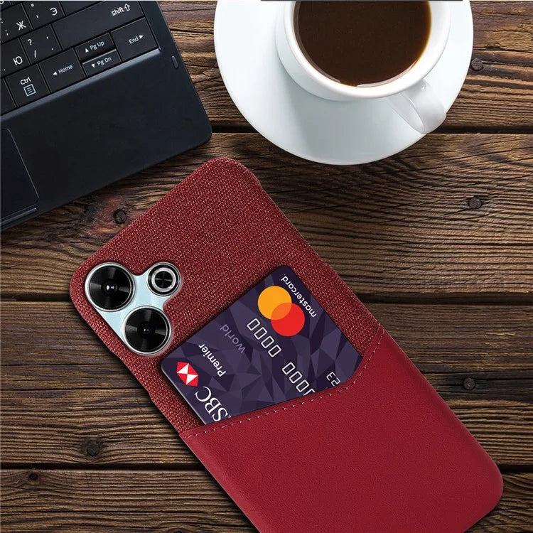 For Xiaomi Redmi 13 4G Case Cloth Texture PU Leather Hard PC Card Slot Phone Cover