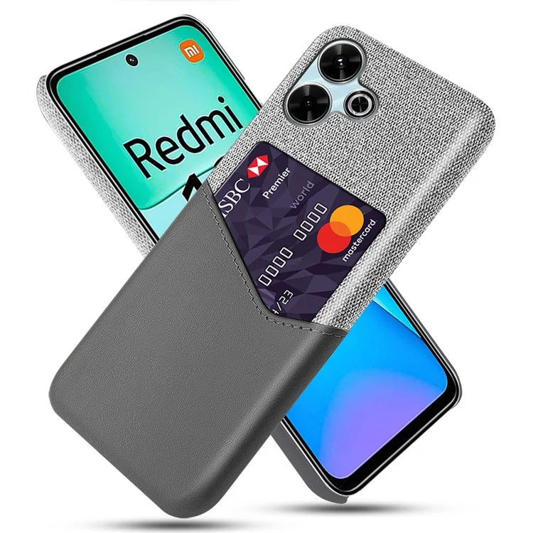 For Xiaomi Redmi 13 4G Case Cloth Texture PU Leather Hard PC Card Slot Phone Cover