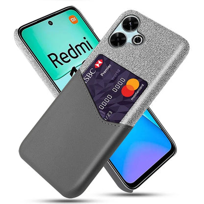For Xiaomi Redmi 13 4G Case Cloth Texture PU Leather Hard PC Card Slot Phone Cover