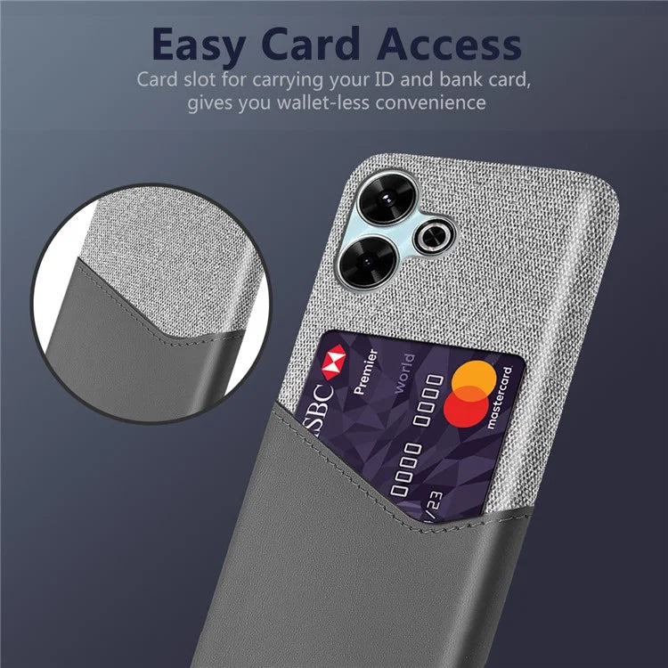 For Xiaomi Redmi 13 4G Case Cloth Texture PU Leather Hard PC Card Slot Phone Cover
