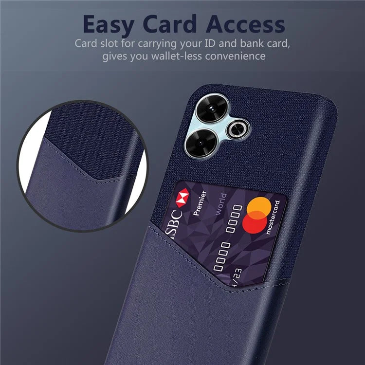 For Xiaomi Redmi 13 4G Case Cloth Texture PU Leather Hard PC Card Slot Phone Cover