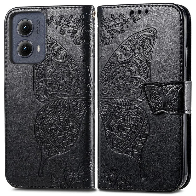 For Motorola Edge (2024) 5G Case PU Leather Wallet Phone Cover Butterfly Pattern