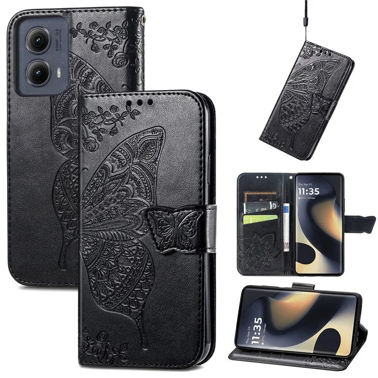 For Motorola Edge (2024) 5G Case PU Leather Wallet Phone Cover Butterfly Pattern