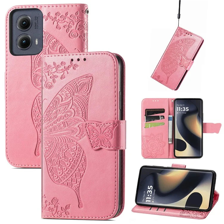 For Motorola Edge (2024) 5G Case PU Leather Wallet Phone Cover Butterfly Pattern
