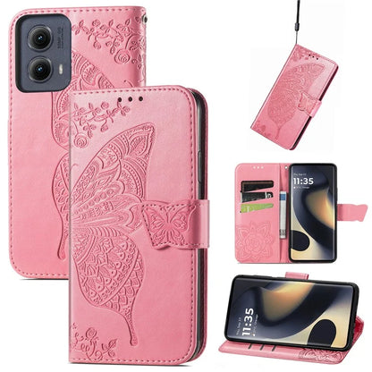 For Motorola Edge (2024) 5G Case PU Leather Wallet Phone Cover Butterfly Pattern
