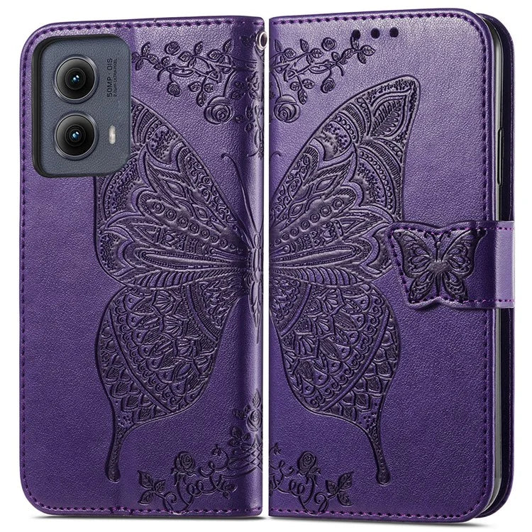 For Motorola Edge (2024) 5G Case PU Leather Wallet Phone Cover Butterfly Pattern