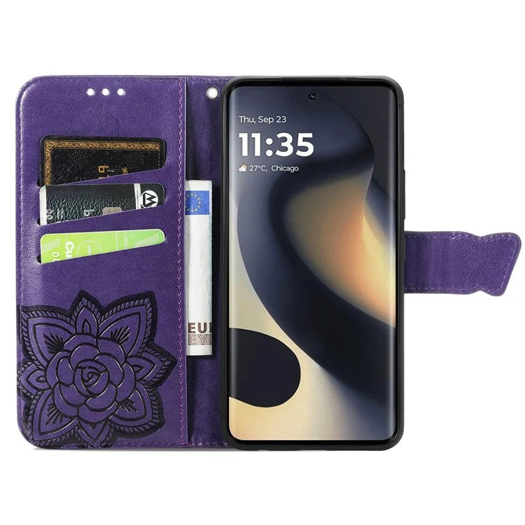 For Motorola Edge (2024) 5G Case PU Leather Wallet Phone Cover Butterfly Pattern