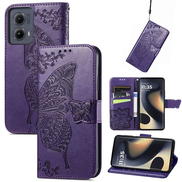 For Motorola Edge (2024) 5G Case PU Leather Wallet Phone Cover Butterfly Pattern