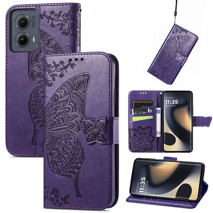 For Motorola Edge (2024) 5G Case PU Leather Wallet Phone Cover Butterfly Pattern