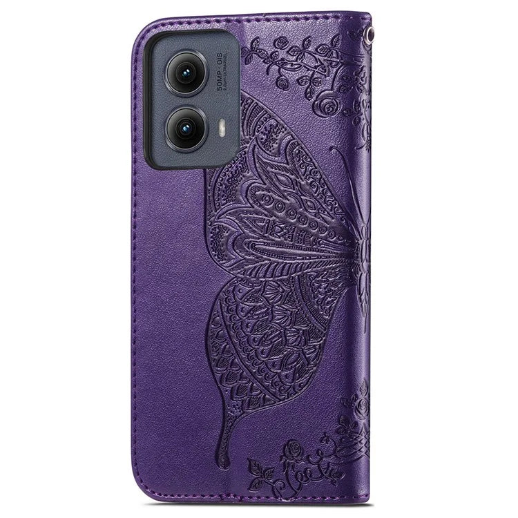 For Motorola Edge (2024) 5G Case PU Leather Wallet Phone Cover Butterfly Pattern