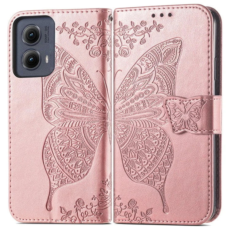 For Motorola Edge (2024) 5G Case PU Leather Wallet Phone Cover Butterfly Pattern