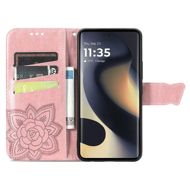 For Motorola Edge (2024) 5G Case PU Leather Wallet Phone Cover Butterfly Pattern