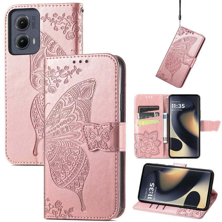 For Motorola Edge (2024) 5G Case PU Leather Wallet Phone Cover Butterfly Pattern