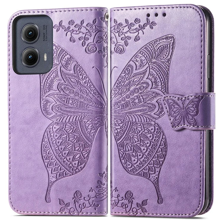 For Motorola Edge (2024) 5G Case PU Leather Wallet Phone Cover Butterfly Pattern
