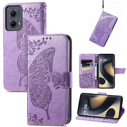 For Motorola Edge (2024) 5G Case PU Leather Wallet Phone Cover Butterfly Pattern