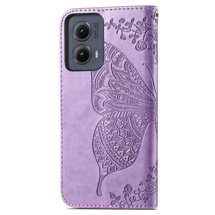 For Motorola Edge (2024) 5G Case PU Leather Wallet Phone Cover Butterfly Pattern