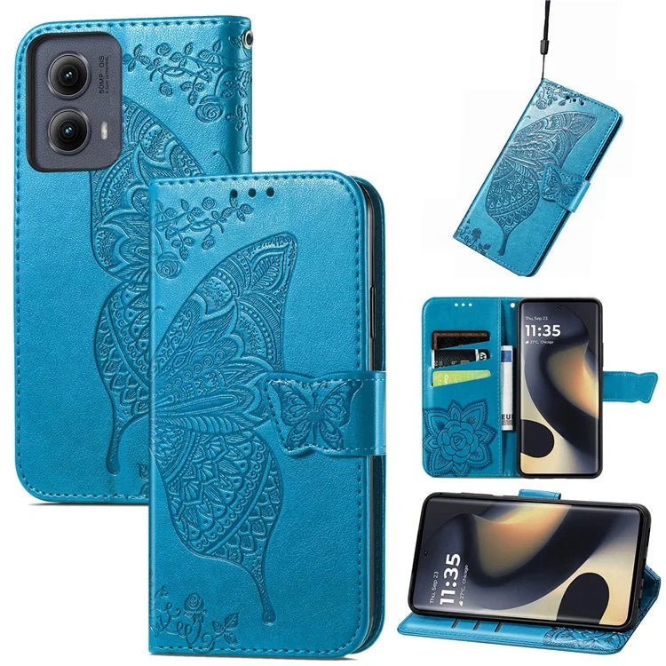 For Motorola Edge (2024) 5G Case PU Leather Wallet Phone Cover Butterfly Pattern