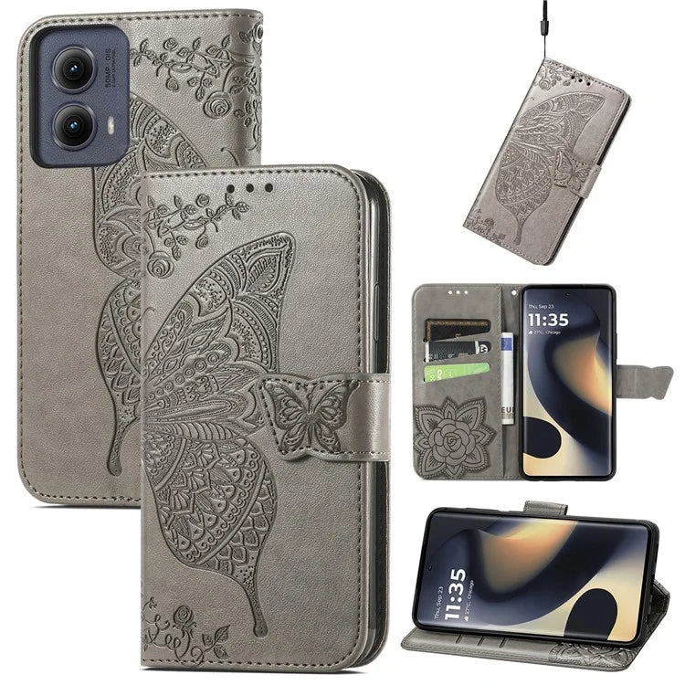 For Motorola Edge (2024) 5G Case PU Leather Wallet Phone Cover Butterfly Pattern