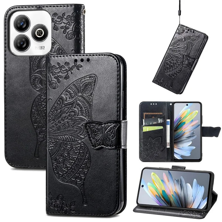 For ZTE Blade A75 4G Case PU Leather Wallet Phone Cover Butterfly Pattern