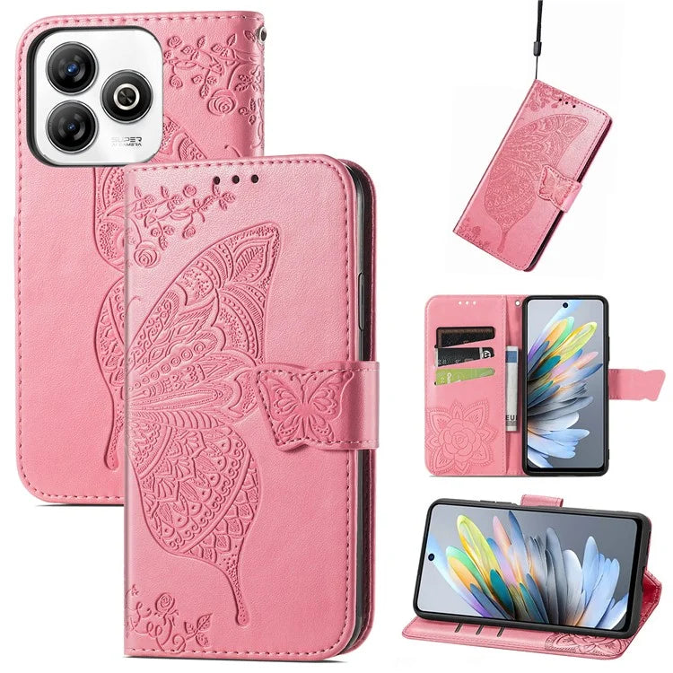 For ZTE Blade A75 4G Case PU Leather Wallet Phone Cover Butterfly Pattern