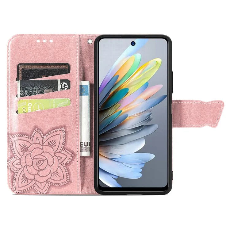 For ZTE Blade A75 4G Case PU Leather Wallet Phone Cover Butterfly Pattern