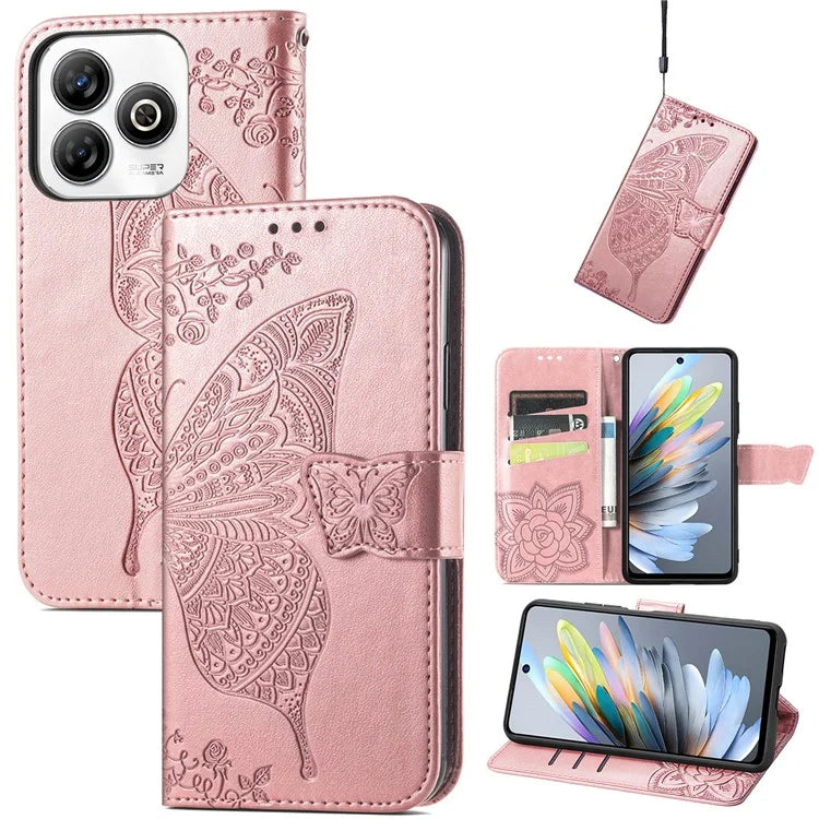 For ZTE Blade A75 4G Case PU Leather Wallet Phone Cover Butterfly Pattern