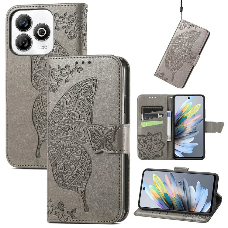 For ZTE Blade A75 4G Case PU Leather Wallet Phone Cover Butterfly Pattern