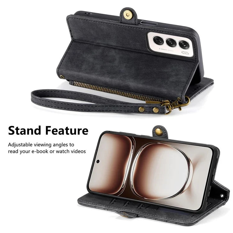 For Oppo Reno12 5G (Global) Case Zipper Wallet Geometry Lines Leather Phone Cover