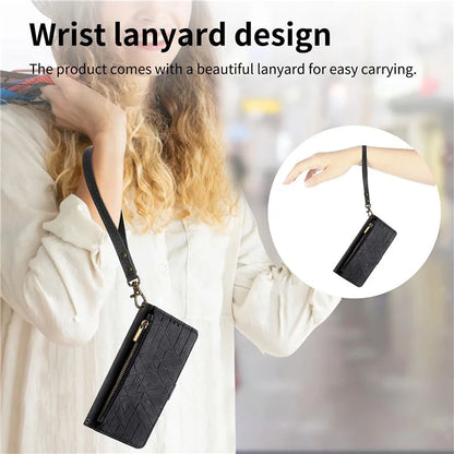 For Oppo Reno12 5G (Global) Case Zipper Wallet Geometry Lines Leather Phone Cover