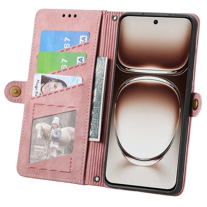 For Oppo Reno12 5G (Global) Case Zipper Wallet Geometry Lines Leather Phone Cover