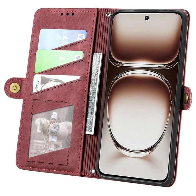 For Oppo Reno12 5G (Global) Case Zipper Wallet Geometry Lines Leather Phone Cover