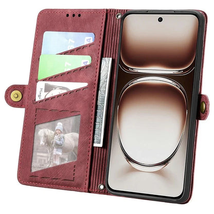 For Oppo Reno12 5G (Global) Case Zipper Wallet Geometry Lines Leather Phone Cover