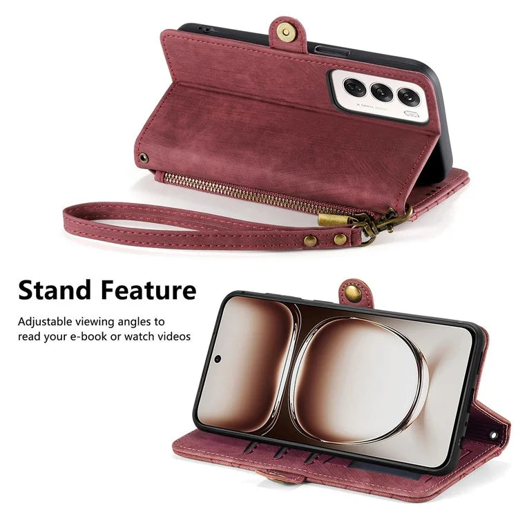 For Oppo Reno12 5G (Global) Case Zipper Wallet Geometry Lines Leather Phone Cover