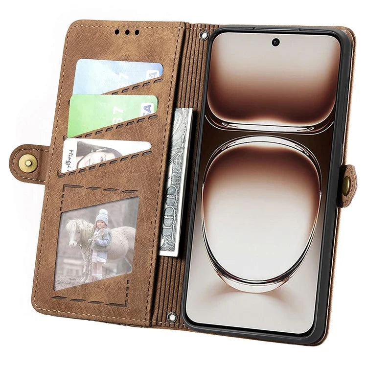 For Oppo Reno12 5G (Global) Case Zipper Wallet Geometry Lines Leather Phone Cover