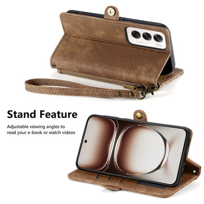 For Oppo Reno12 5G (Global) Case Zipper Wallet Geometry Lines Leather Phone Cover