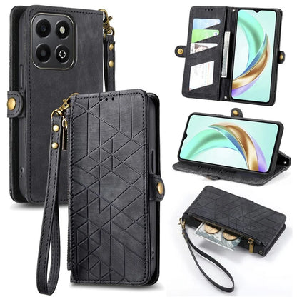 For Honor X6b 4G Case Zipper Wallet Geometry Lines Leather Phone Cover