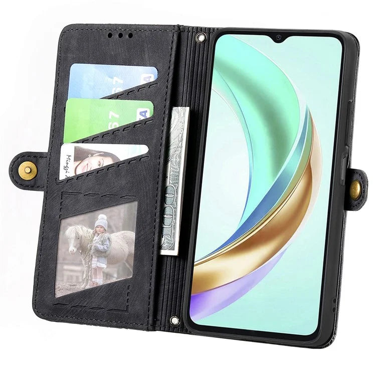 For Honor X6b 4G Case Zipper Wallet Geometry Lines Leather Phone Cover
