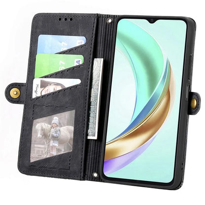 For Honor X6b 4G Case Zipper Wallet Geometry Lines Leather Phone Cover