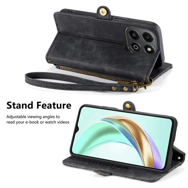 For Honor X6b 4G Case Zipper Wallet Geometry Lines Leather Phone Cover