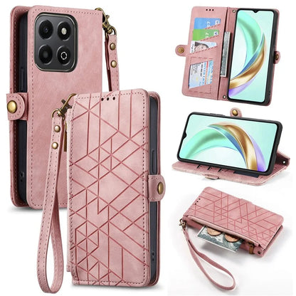 For Honor X6b 4G Case Zipper Wallet Geometry Lines Leather Phone Cover