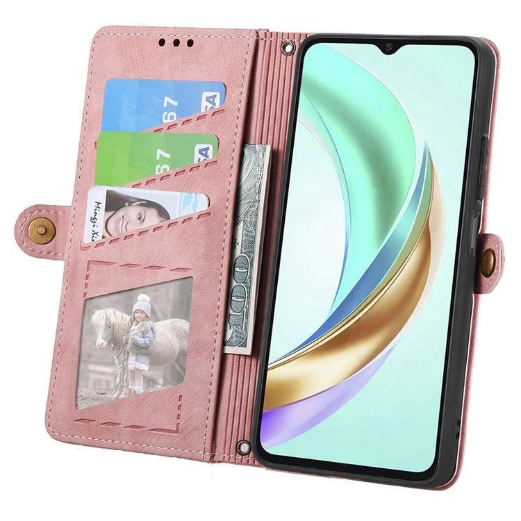 For Honor X6b 4G Case Zipper Wallet Geometry Lines Leather Phone Cover