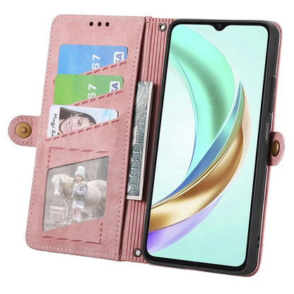 For Honor X6b 4G Case Zipper Wallet Geometry Lines Leather Phone Cover