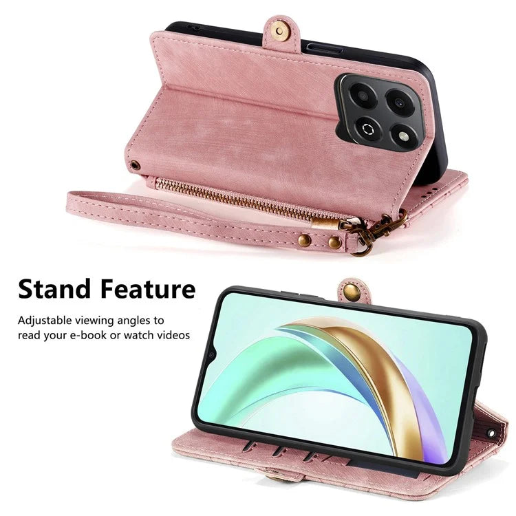 For Honor X6b 4G Case Zipper Wallet Geometry Lines Leather Phone Cover